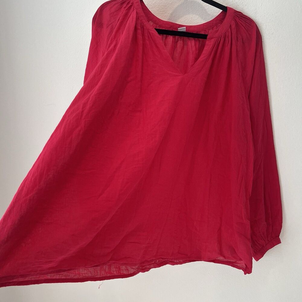 Old Navy Women’s Long Sleeve Red Pink Semi Sheer Top Blouse - Picture 4 of 8